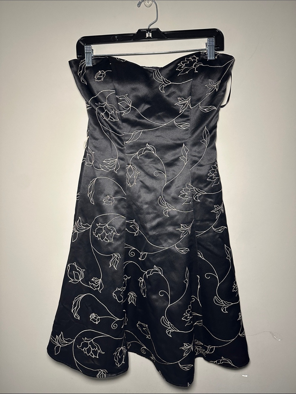 White House Black Market Strapless Black Floral Embroidered A-Line Dress